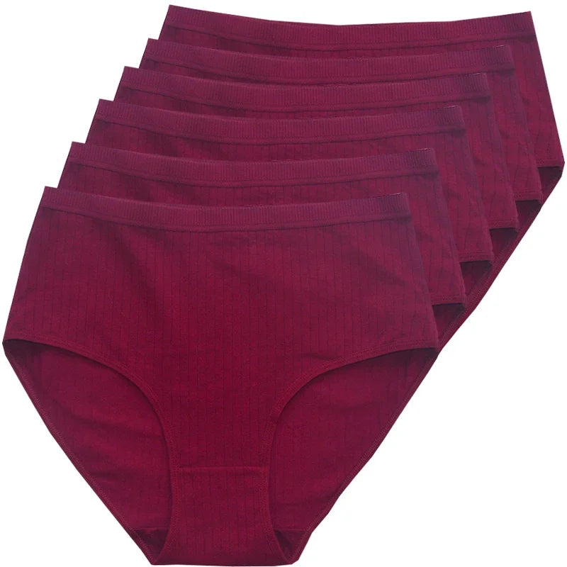 6pcs Cotton Women Panties Lady Plus Size Underwear High Waist Briefs Breathable Solid Color Female Lingerie Shorts