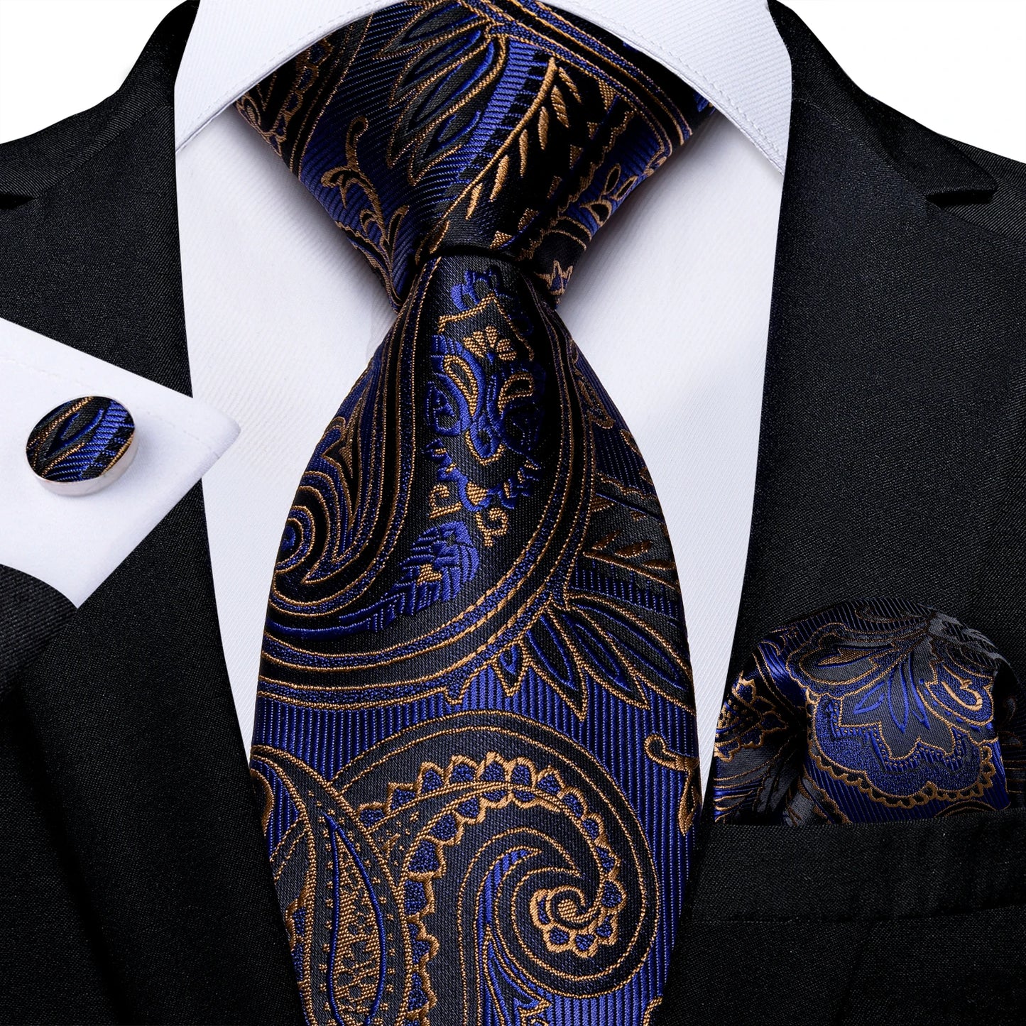 New Classic 100% Silk Men's Ties 8cm Blue Plaid Dot Striped Business Necktie Handkerchief Wedding Party Tie Set