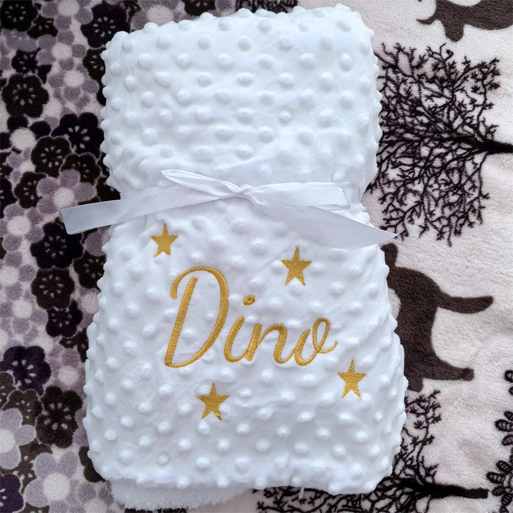 Embroidery Personalized Name with Star Baby or Plain Soft Cotton Newborn Baby Blanket