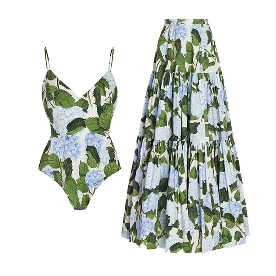 2-Piece Women Brazilian Floral Printed Ruffle Bikinis Strappy Bandage Swimwear