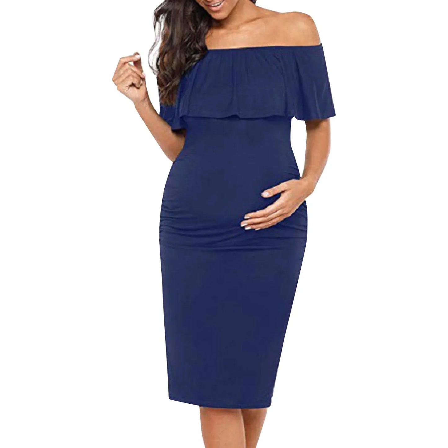 Maternity Dress Short Sleeve Slash Ruffles