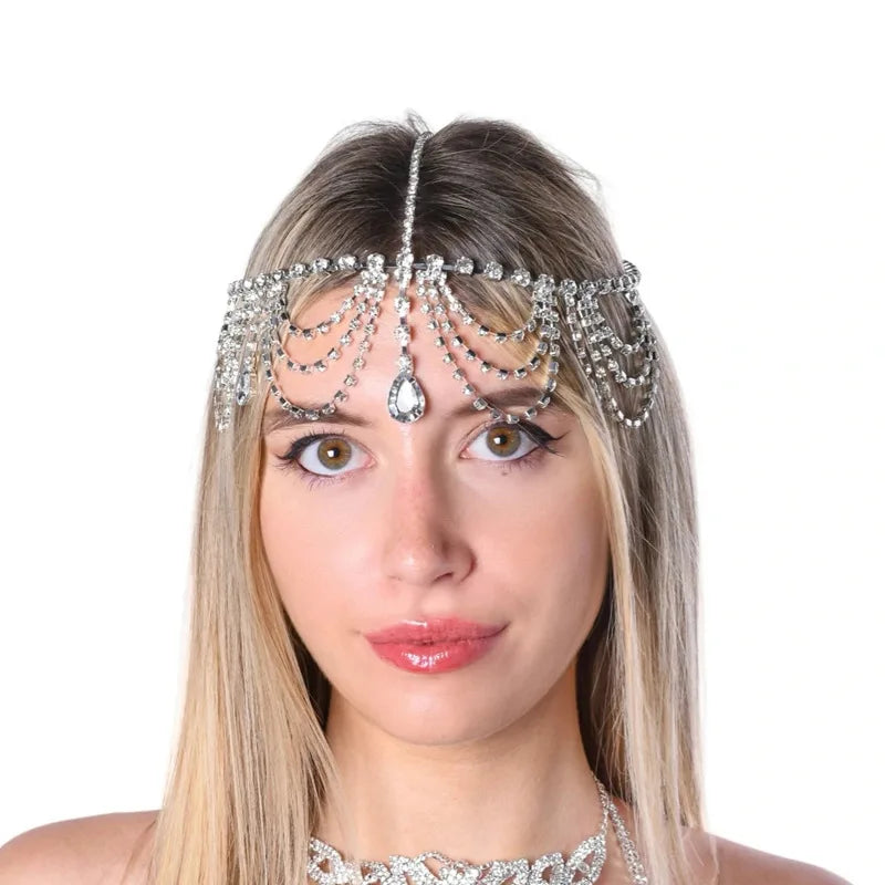 Vintage Rhinestone Head Chain Forehead Headband Indian African Bohemian Hair Accessories Crystal Fringe Tiara Headdress