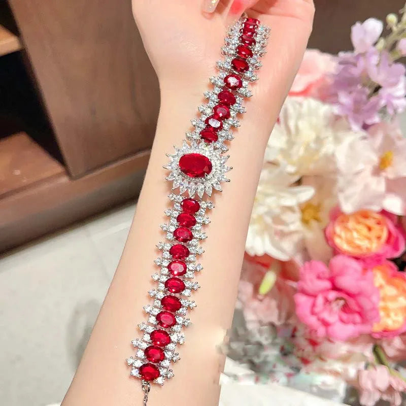 Women Necklace plated 18K red zircon flower bracelet