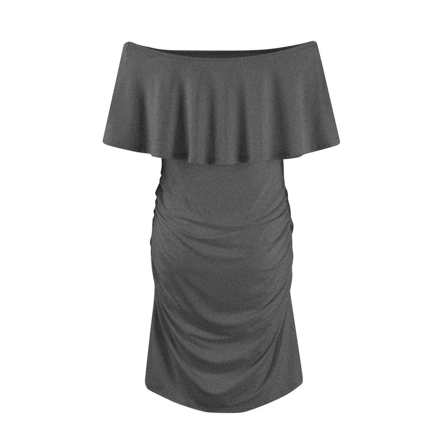 Maternity Dress Short Sleeve Slash Ruffles