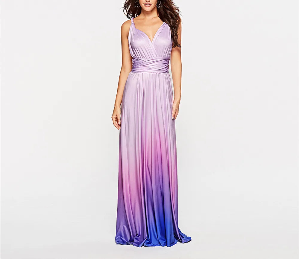 Multicolor Color Maxi Dress for Women Wrap Convertible Cross Bandage Sexy Backless