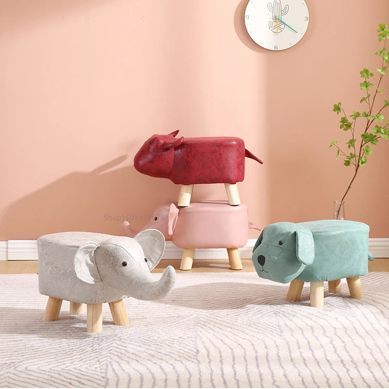 Real Wood Low Stools Creative Animal Elephant Cartoon Family Change Shoe taburete Small Stool ottomans Lovely pouf