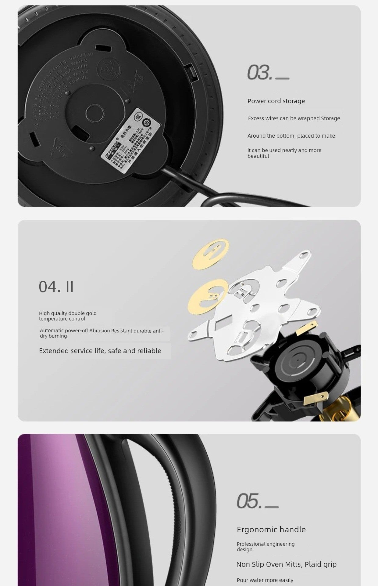 Positive Hemisphere 2L Electric Kettle Oven Mitts 304 Stainless Steel Automatic Power off and Food Grade