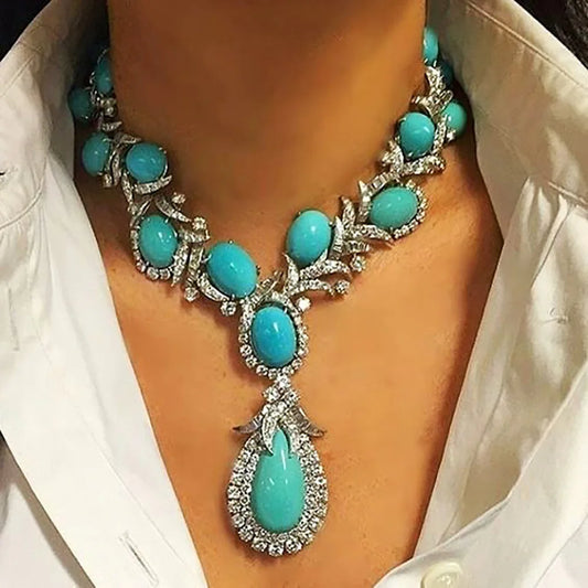 Turquoise Nigerian Dubai Jewelry Sets For Women CZ Zircon