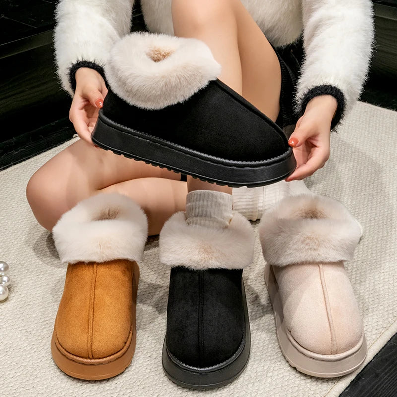 Women's Autumn Winter Cotton Slippers With Thick & Soft Soles Outdoor Indoor Wear, Comfortable Warm Anti-slip