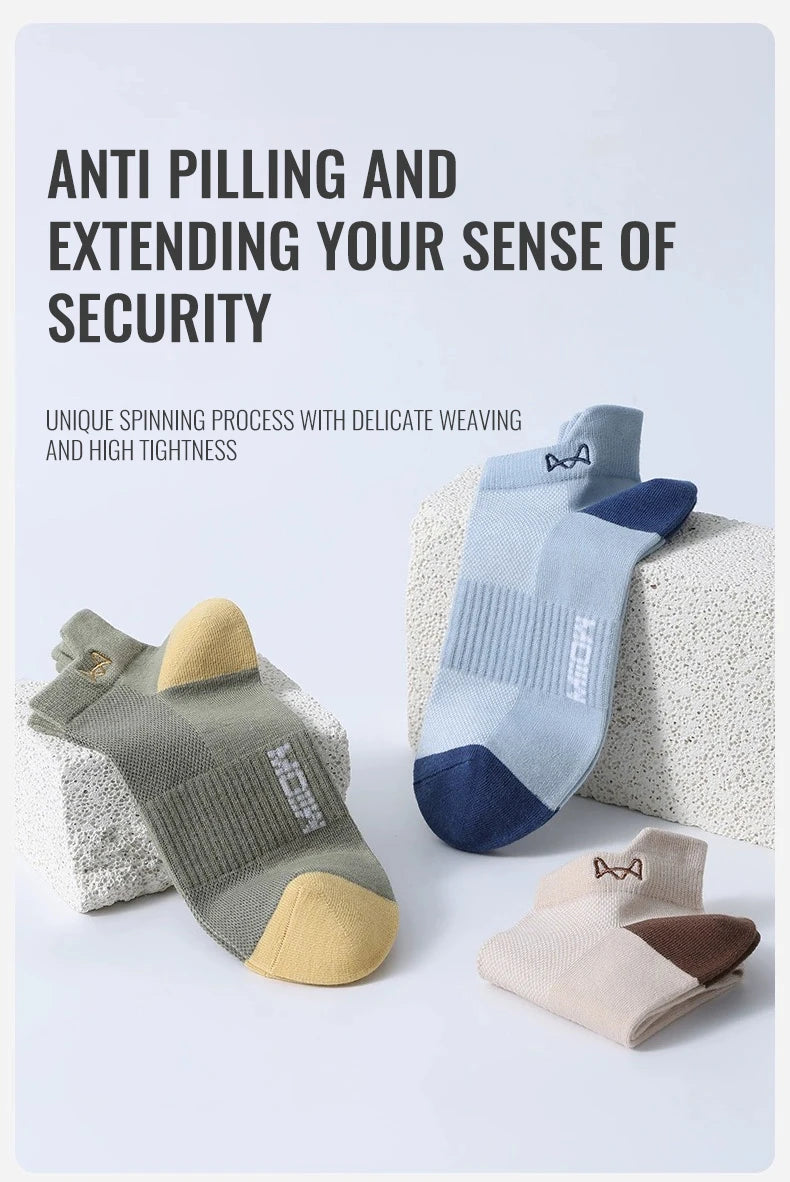 100% Pure Cotton Men Short Socks Set Lycra Band Ear-lifting Heel Protection Deodorant Antibacterial Sports Ankle Sock