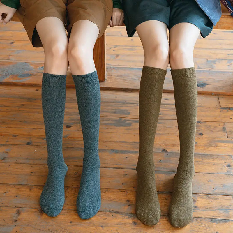 Women Organic Cotton Solid Warm Socks Thigh High Knee