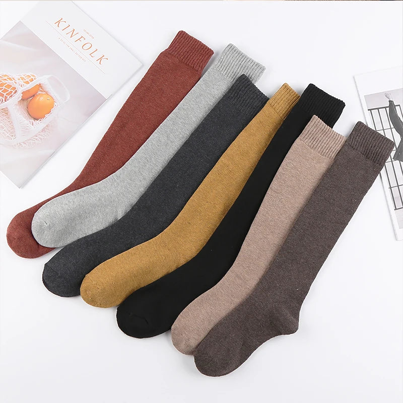 Women's Winter Warm Long Stockings Thick Thermal Cotton Terry Solid Breathable Knee High Socks