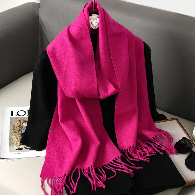 Color Solid Women Winter Scarf Warm Thicken Cashmere Shawl