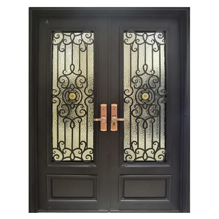 Modern Exterior Wrought Iron Double Luxury Entry Garden Doors for Villa