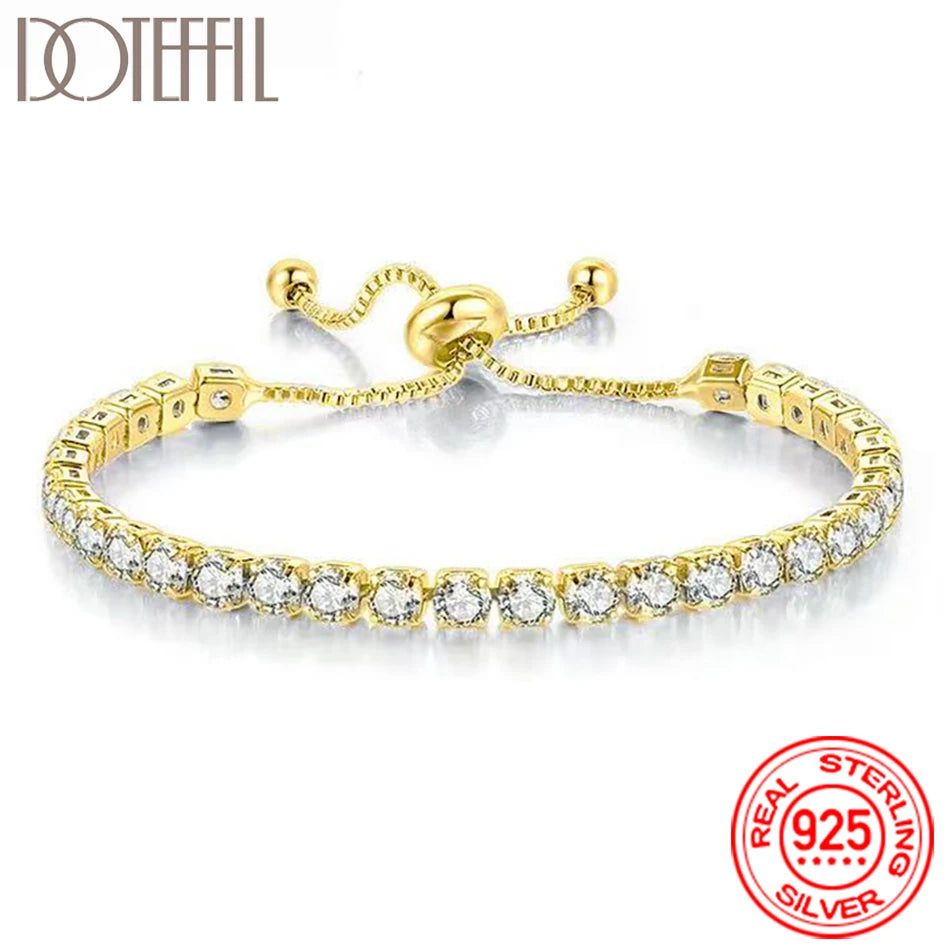 Women 925 Sterling Silver Tennis Bracelet Crystal Luxury Zirconia Wedding Charm Jewelry