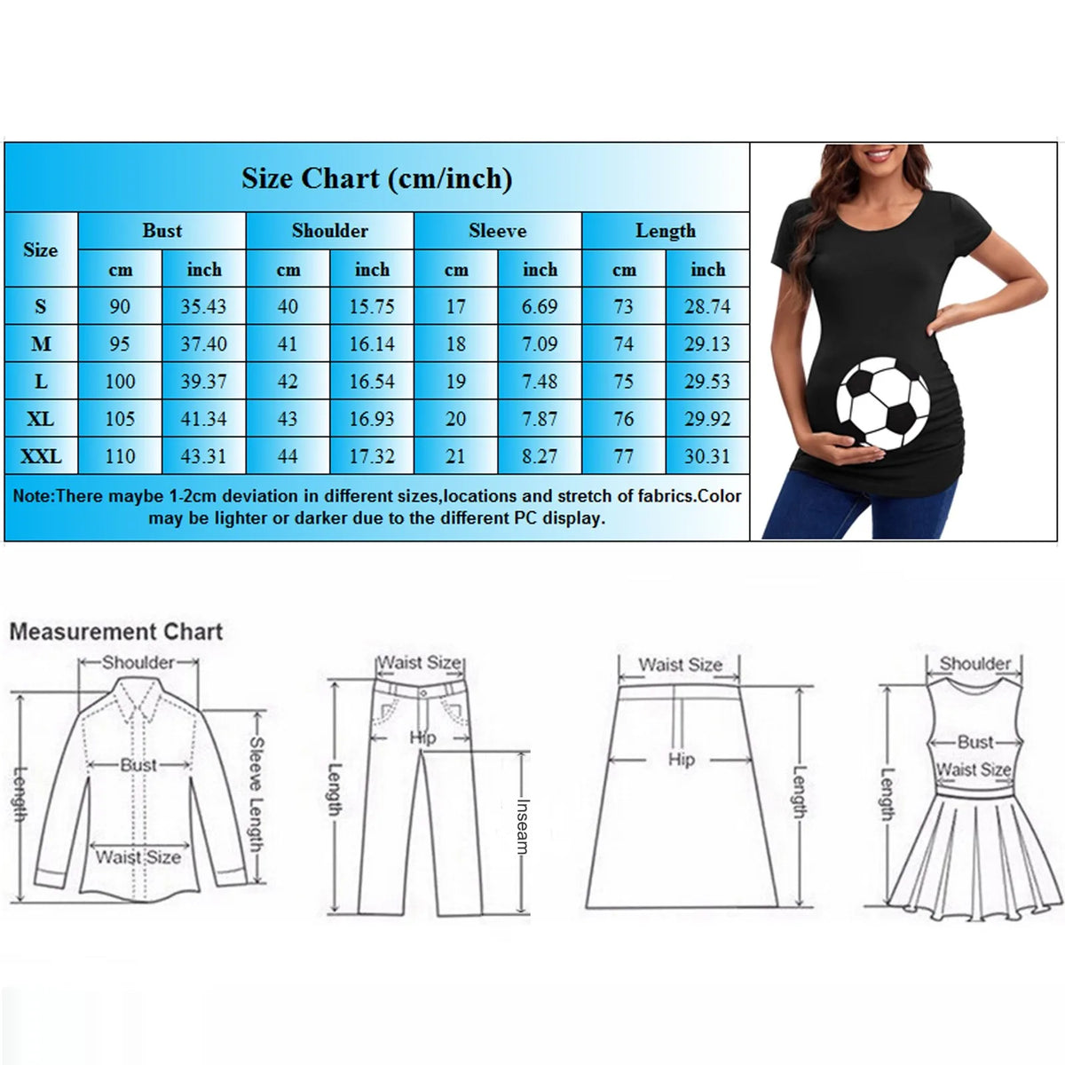 Maternity Top Women's Summer Pregnant Short Sleeve Fun Printed Casual Pregnancy Clothes, Daily Wear Elastic Cotton Tops for Women