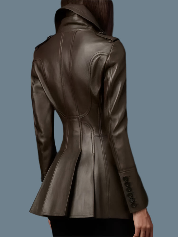 Women Elegant Luxury Fitted Soft Faux Leather Blazer Jacket Double Breasted