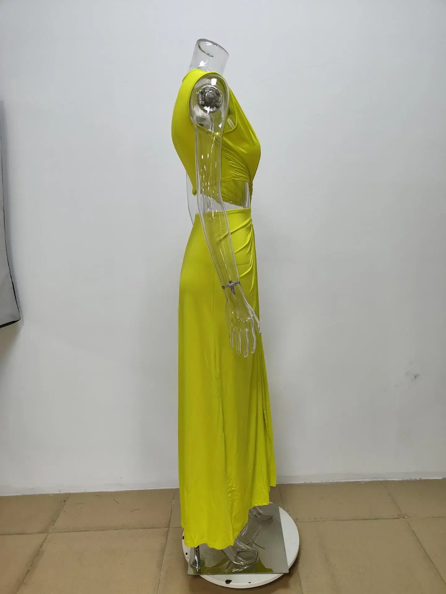 Summer Beach Sexy Maxi Dress Sexy Hollow Out Twist Knot High Split Sleeveless Deep V