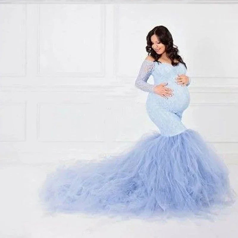 Sexy Lace Off shoulder Pregnancy Dress Photography Props Maxi Gown
