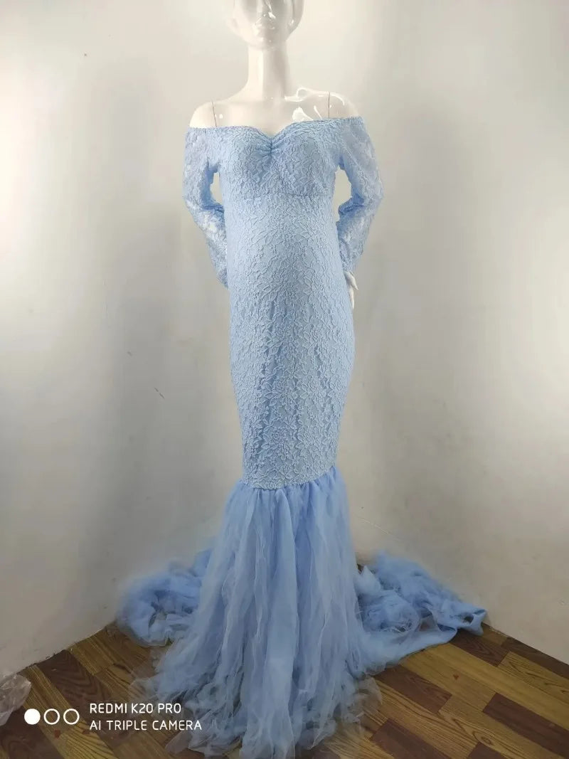 Sexy Lace Off shoulder Pregnancy Dress Photography Props Maxi Gown