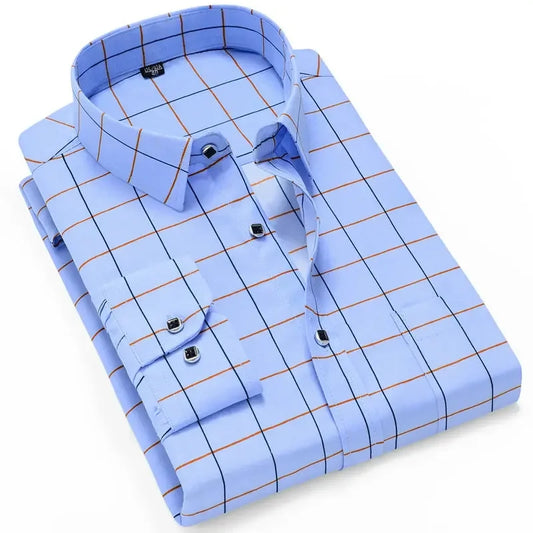 Men's Casual Shirt Long Sleeved Cotton Comfortable Breathable Plaid Striped