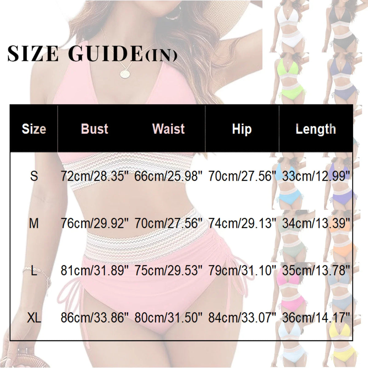 Women High Waisted Bikini Sets Tummy Control Swimsuits Color Block Two Piece Drawstring Bathing Suit Adjustable Shoulder Straps