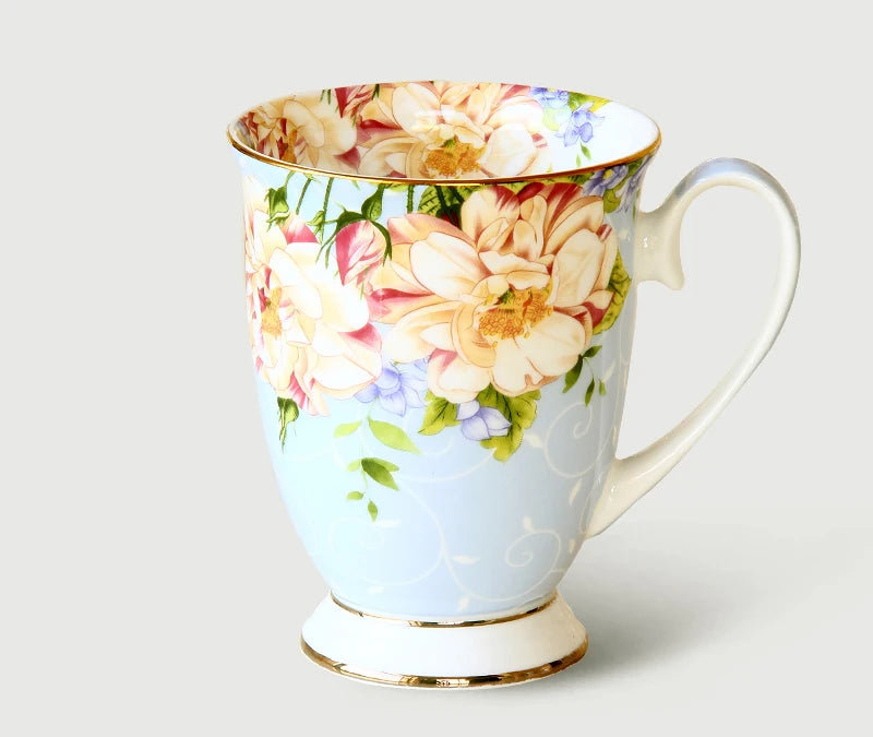 300ML, bone china ceramic coffee mug, tazas cafe floral painting, present creative ceramic tea cup, vintage tea ceremony