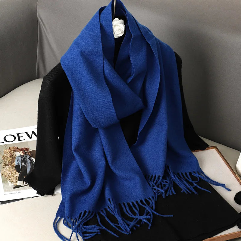 Color Solid Women Winter Scarf Warm Thicken Cashmere Shawl