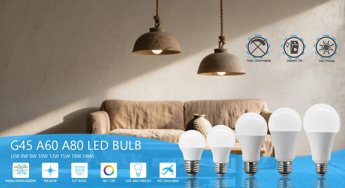 50PCS E27 LED Bulb Lamps 3W 8W 9W 12W 15W 18W 24W AC 220V 240V Cool Lighting Lampada Light Bulbs Foyer Home Indoor LED Bombilla