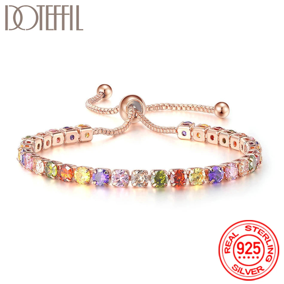 Women 925 Sterling Silver Tennis Bracelet Crystal Luxury Zirconia Wedding Charm Jewelry