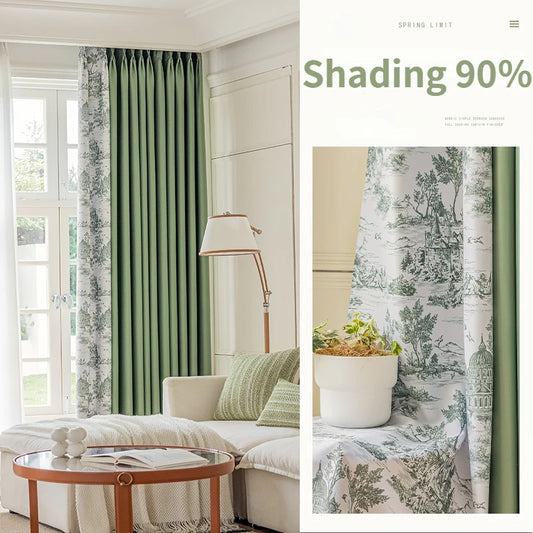 French Pastoral Style Blackout Curtains Light Luxury Bedroom Minimalist Living Room Bay Window Drapes 100% Polyester Home Balcony