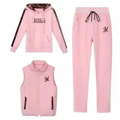 Thickened Fleece Women's Sweatshirt Set Three-piece Casual Sportswear Warm Autumn Winter Plus Size