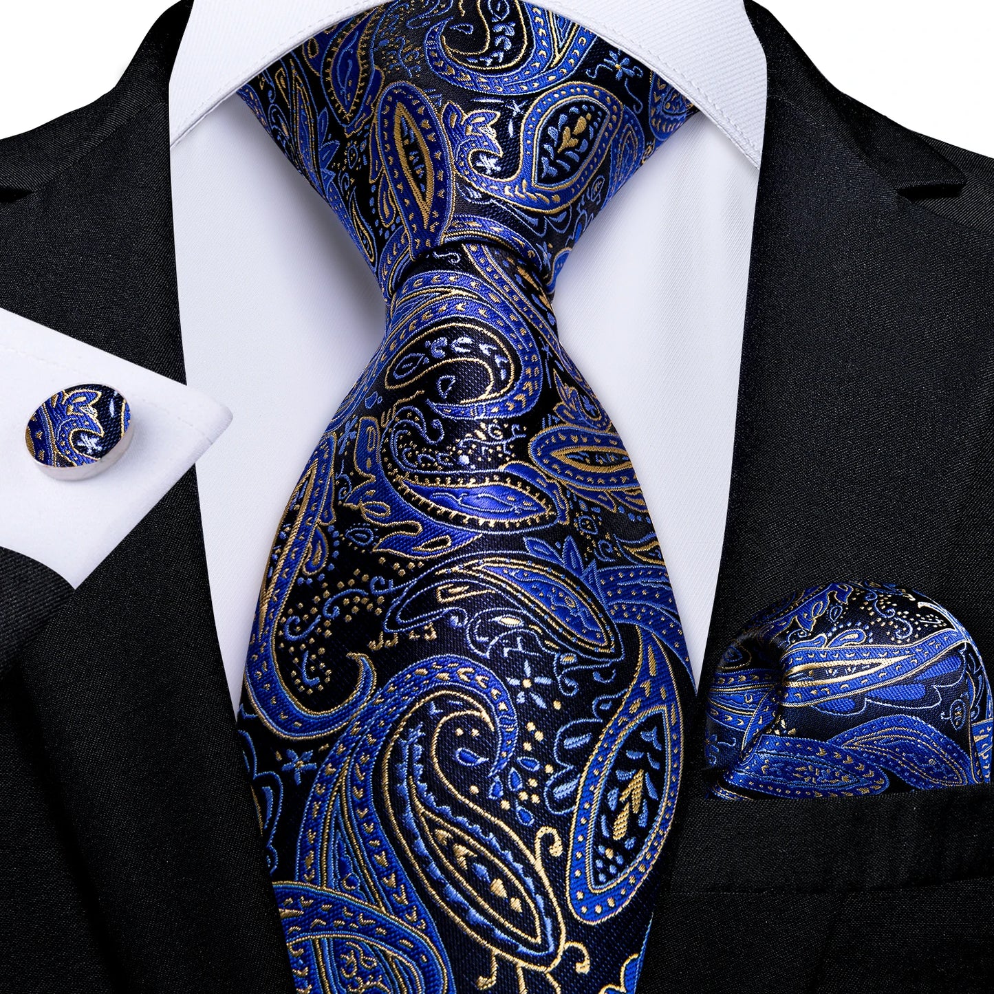 New Classic 100% Silk Men's Ties 8cm Blue Plaid Dot Striped Business Necktie Handkerchief Wedding Party Tie Set