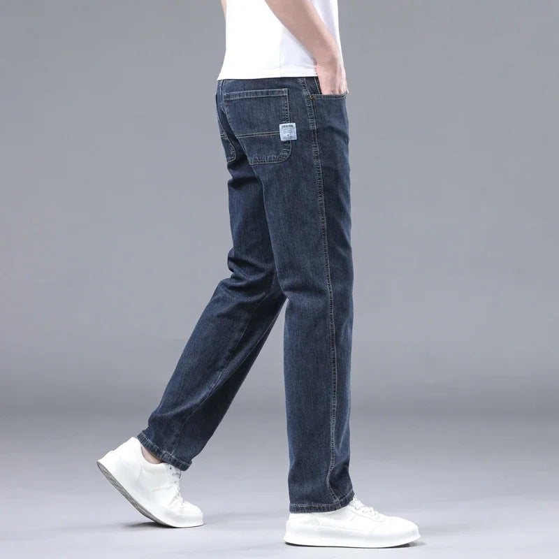 Spring Fashion Men's Light Blue Slim Jeans Stylish Business Casual Stretch Fabric Denim Pants Classic All Match Trousers