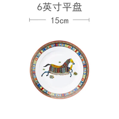 Mongolian Style Horse Plate Ceramic  Dinner Plates No Box No Logo