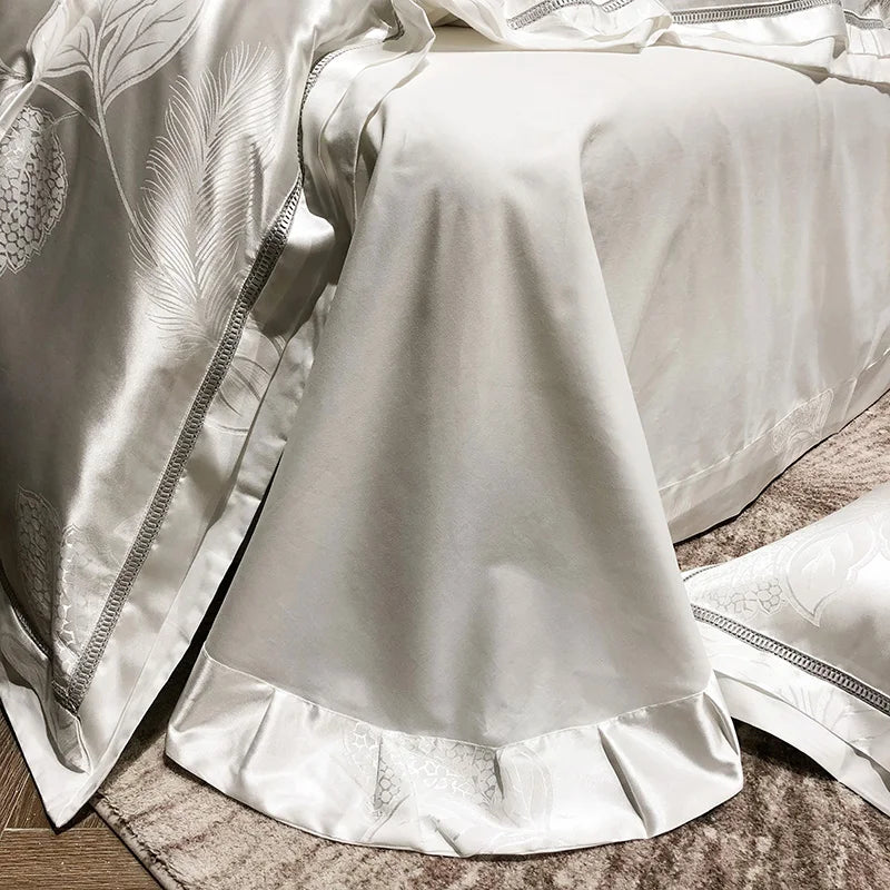 Soft Satin Jacquard Cotton Bedding Set, Luxury Duvet Cover, Blue, Gold, Gray, Queen, King Bed Sheet, Pillowcases, Home Textiles