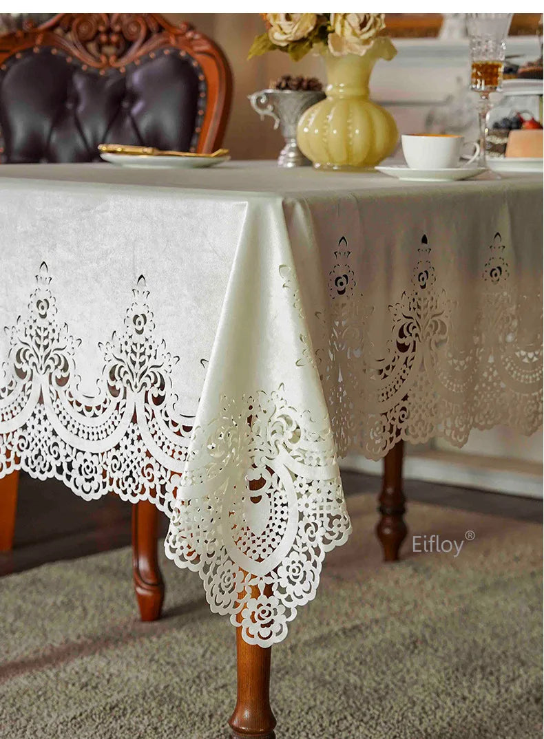 EIFLOY-Italian Velvet Tablecloth Rectangle, Luxury Lace Table Cover, Soft Dining Table Cloth, European, Party Table Decoration