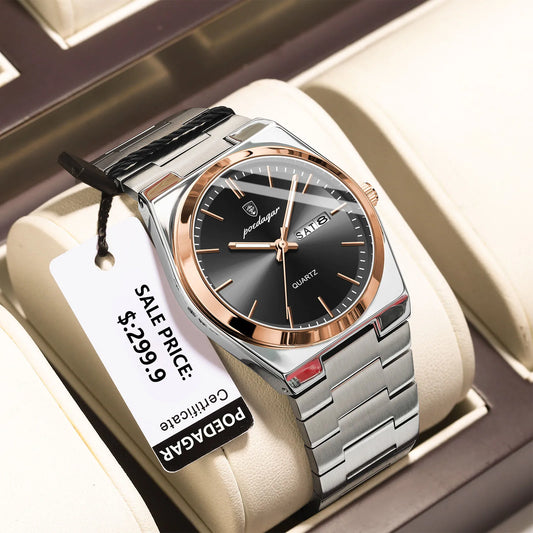 Men's Luxury Quartz Watch Stainless Steel Waterproof Luminous Date Week