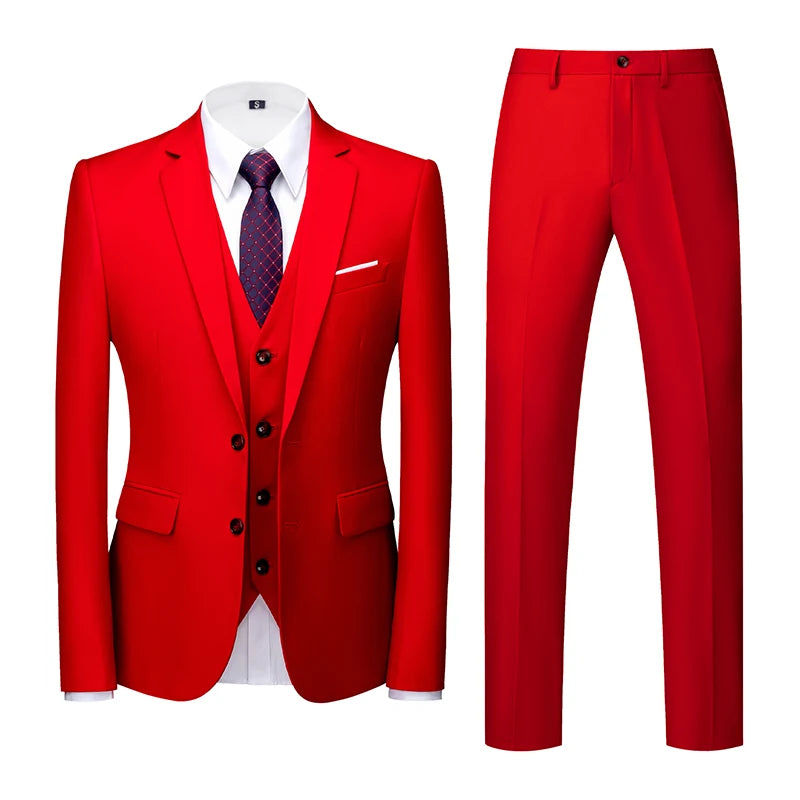 Men's 3 Piece Suit, Jacket Vest Trousers, Slim Fit Blazer Waistcoat Pants