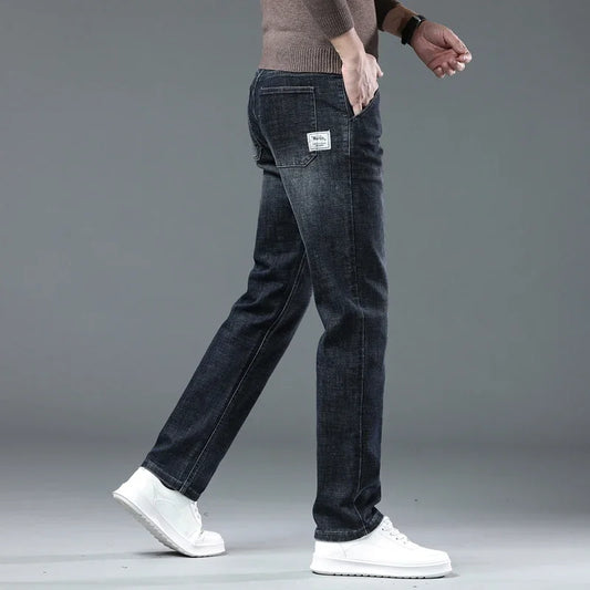 Spring Fashion Men's Light Blue Slim Jeans Stylish Business Casual Stretch Fabric Denim Pants Classic All Match Trousers