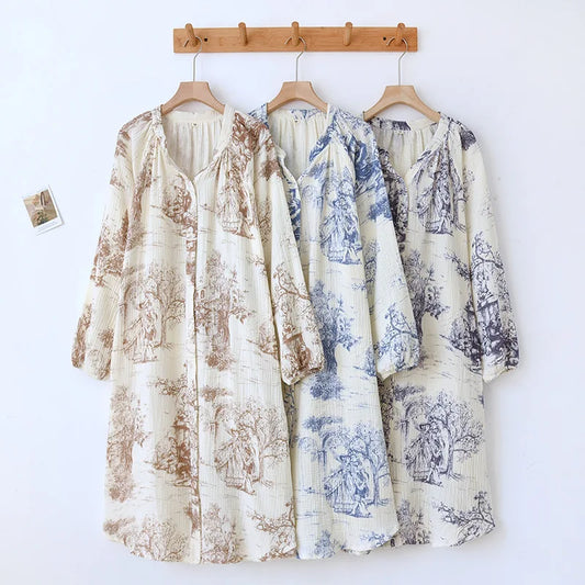 Pure Cotton Nightgown Sleepwear Dress Women's