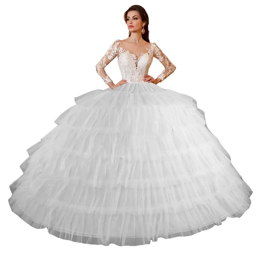 Women 6 Hoop 6 Layered Petticoat White A-line Floor-Length Underskirt for Bridal Wedding Dress Ball Gown