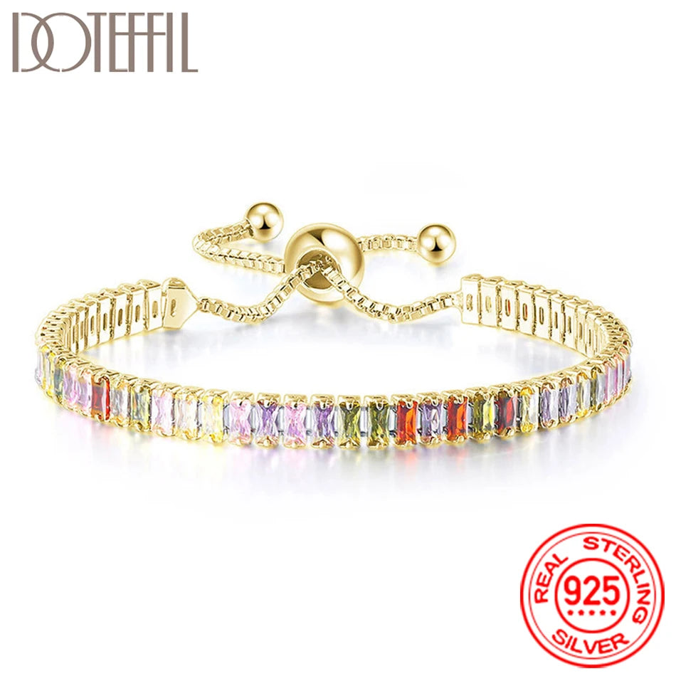 Women 925 Sterling Silver Tennis Bracelet Crystal Luxury Zirconia Wedding Charm Jewelry