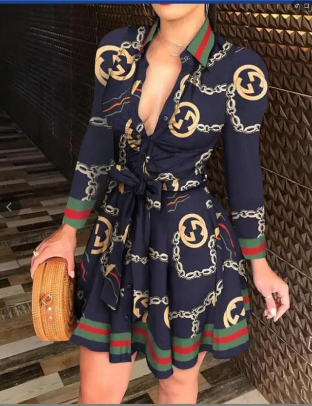 Elegant Casual Long Sleeved Dress With Buttons and Lapels