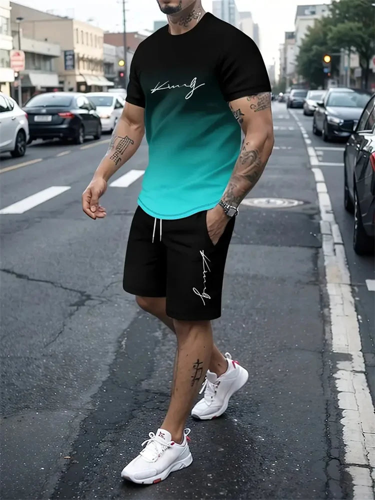 Men's Summer Outfit  Short Sleeve T Shirt & Short Set 2 Piece Sportwear 3D Printed