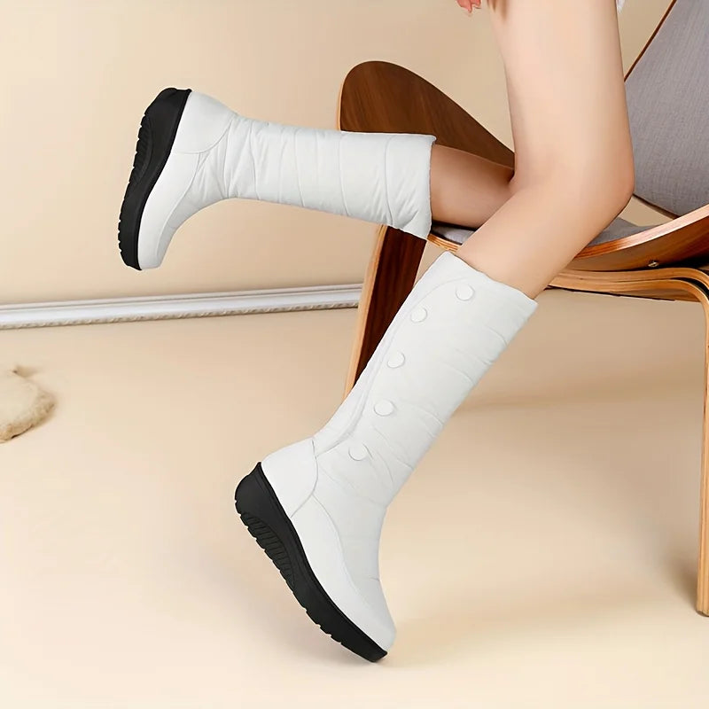 Women Winter Warm Casual Comfy Furry Faux Fur Snow Boots Platform Wedges Heel Pull On Waterproof