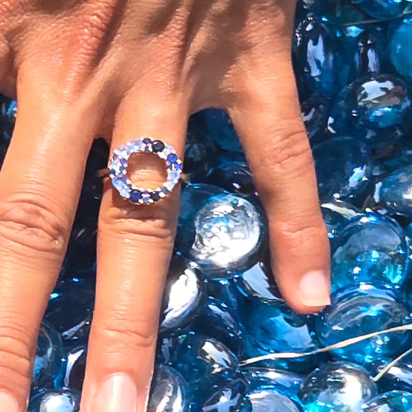 Seaside Statement Ring in Gold - Blue CZ Sterling Silver 18K Gold Plated