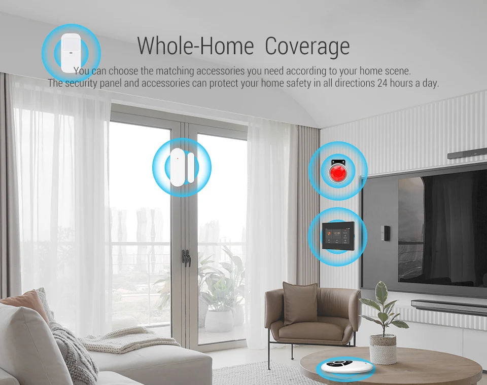 ACJ Wifi HD Smart Home Security Alarm System Kit Wireless 433MHz IR Detector Alarm Bell Door Sensor Doorbell Remote Control