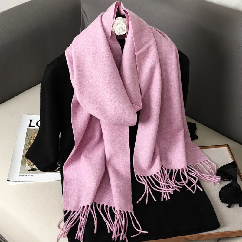 Color Solid Women Winter Scarf Warm Thicken Cashmere Shawl