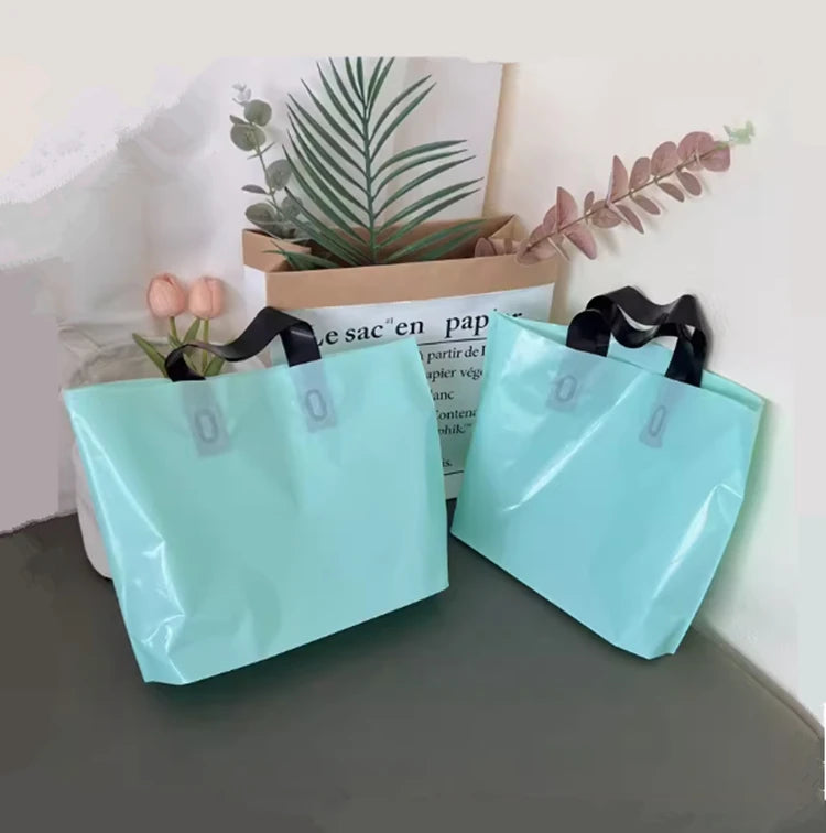 100pcs Custom Logo Colorful Shopping Bags With Handle Plastic Gift Bag Print One Color Logo On One-sided Free Design Print